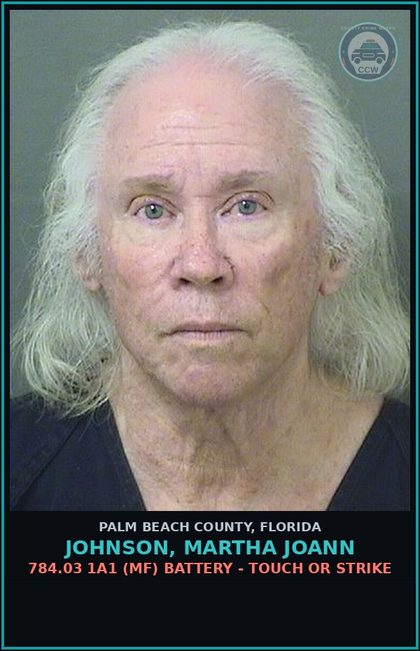 CCW arrest card for JOHNSON, MARTHA JOANN in Palm Beach County: 784.03 1A1 (MF) BATTERY - TOUCH OR STRIKE
