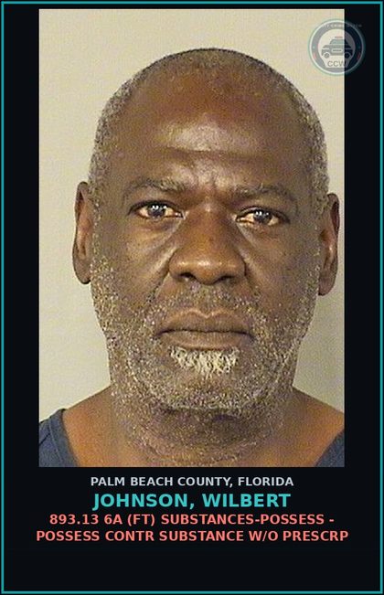 CCW arrest card for JOHNSON, WILBERT in Palm Beach County: 893.13 6A (FT) DRUGS-POSSESS - POSSESS contr substance W/O PRESCRIPTION