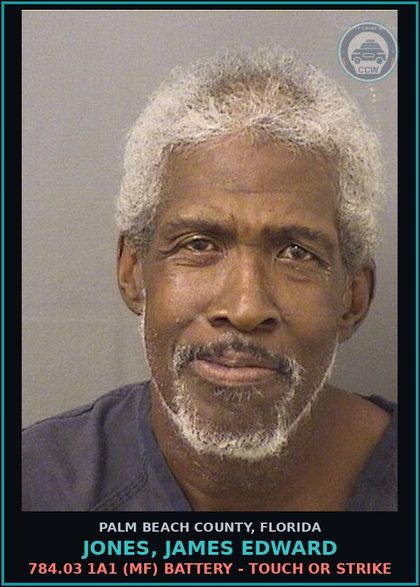 CCW arrest card for JONES, JAMES EDWARD in Palm Beach County: 784.03 1A1 (MF) BATTERY - TOUCH OR STRIKE
