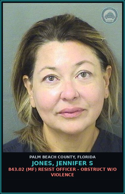 CCW arrest card for JONES, JENNIFER S in Palm Beach County: 827.03 2C (FT) CRUELTY TOWARD chld - ABUSE chld WITHOUT GREAT BODILY HARM
