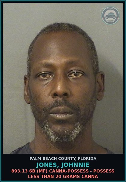 CCW arrest card for JONES, JOHNNIE in Palm Beach County: 893.13 6A (FT) DRUGS-POSSESS - POSSESS contr substance W/O PRESCRIPTION