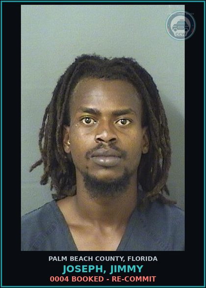 CCW arrest card for JOSEPH, JIMMY in Palm Beach County: 0004 BOOKED - RE-COMMIT