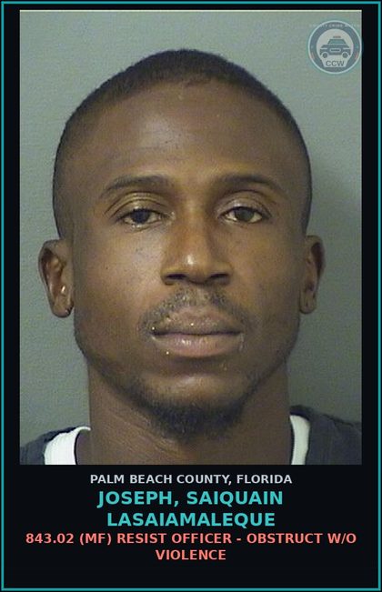 CCW arrest card for JOSEPH, SAIQUAIN LASAIAMALEQUE in Palm Beach County: 812.014 3C (FT) LARC - PETIT THEFT MERCH FARM TRANSIT 2+ PRIOR CONV