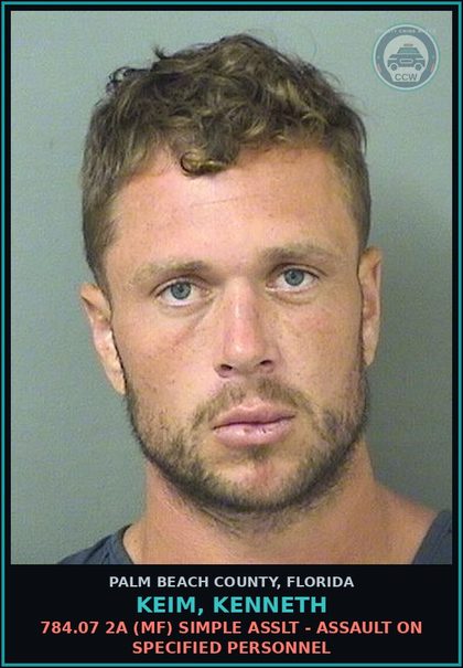 CCW arrest card for KEIM, KENNETH in Palm Beach County: 784.07 2A (MF) SIMPLE ASSLT - ASSAULT ON SPECIFIED PERSONNEL