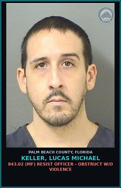 CCW arrest card for KELLER, LUCAS MICHAEL in Palm Beach County: 948.06 PROB VIOLATION -