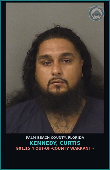 CCW arrest card for KENNEDY, CURTIS in Palm Beach County: 901.15 4 OUT-OF-COUNTY WARRANT -