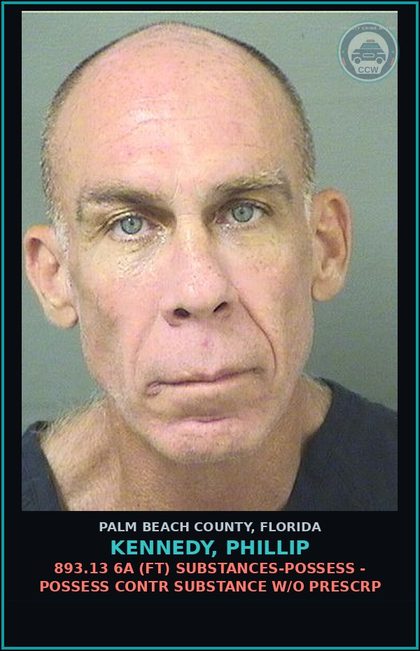 CCW arrest card for KENNEDY, PHILLIP in Palm Beach County: 893.13 6A (FT) DRUGS-POSSESS - POSSESS contr substance W/O PRESCRIPTION