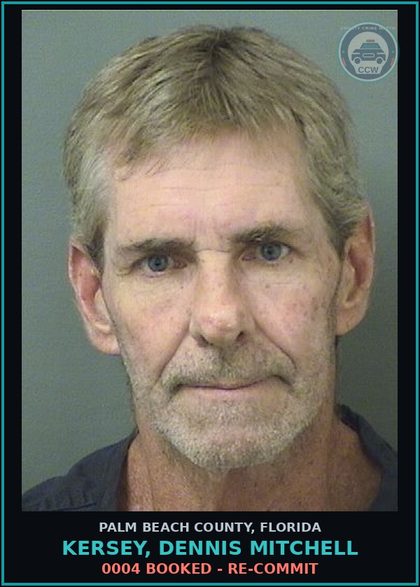 CCW arrest card for KERSEY, DENNIS MITCHELL in Palm Beach County: 0004 BOOKED - RE-COMMIT