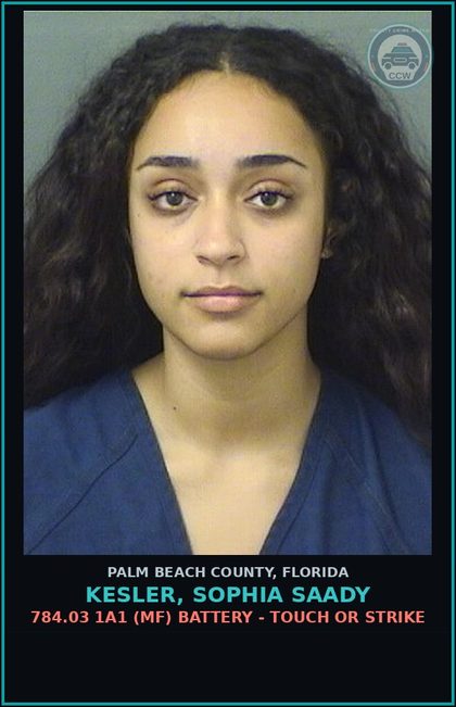 CCW arrest card for KESLER, SOPHIA SAADY in Palm Beach County: 784.03 1A1 (MF) BATTERY - TOUCH OR STRIKE