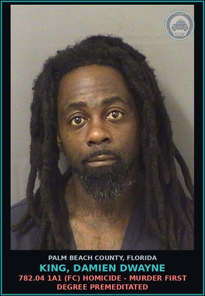 CCW arrest card for KING, DAMIEN DWAYNE in Palm Beach County: 782.04 1A1 (FC) HOMICIDE - MURDER FIRST DEGREE PREMEDITATED