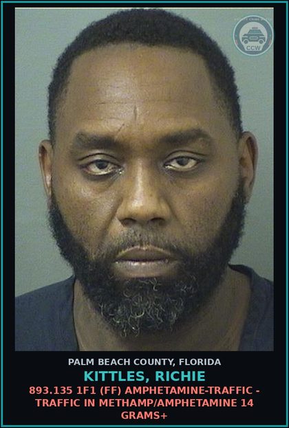 CCW arrest card for KITTLES, RICHIE in Palm Beach County: 893.13 1A1 (FS) DRUGS-POSSESS - POSS INTENT SELL/MFG/DELIV CTRL SUB SCHEDULE I