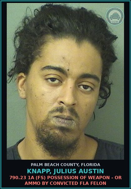 CCW arrest card for KNAPP, JULIUS AUSTIN in Palm Beach County: 948.06 PROB VIOLATION -