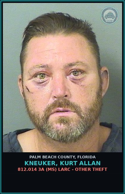CCW arrest card for KNEUKER, KURT ALLAN in Palm Beach County: 812.014 3A (MS) LARC - OTHER THEFT