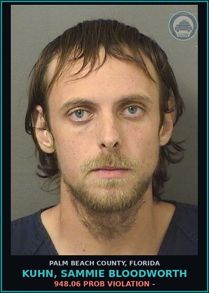CCW arrest card for KUHN, SAMMIE BLOODWORTH in Palm Beach County: 948.06 PROB VIOLATION -