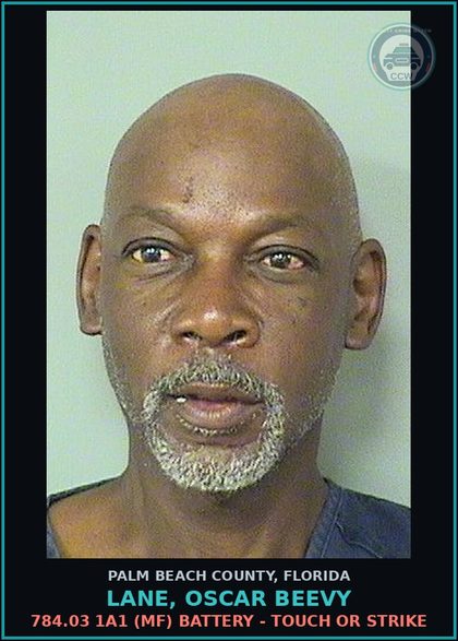 CCW arrest card for LANE, OSCAR BEEVY in Palm Beach County: 784.03 1A1 (MF) BATTERY - TOUCH OR STRIKE