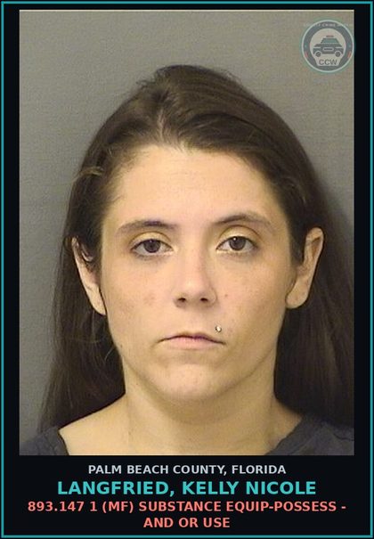 CCW arrest card for LANGFRIED, KELLY NICOLE in Palm Beach County: 893.13 6A (FT) DRUGS-POSSESS - POSSESS contr substance W/O PRESCRIPTION