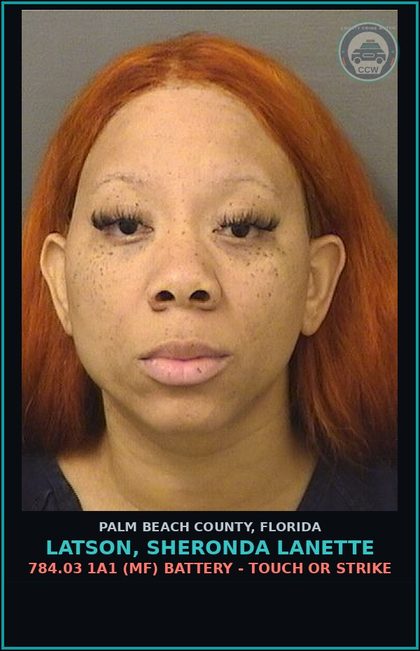 CCW arrest card for LATSON, SHERONDA LANETTE in Palm Beach County: 784.03 1A1 (MF) BATTERY - TOUCH OR STRIKE