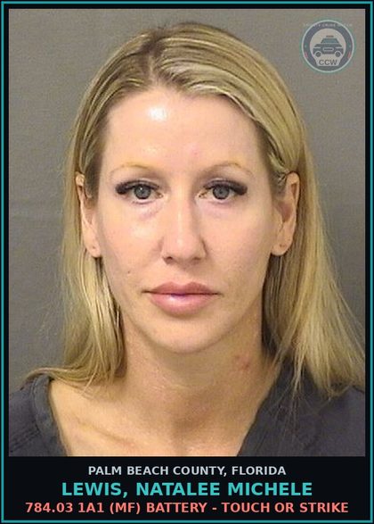 CCW arrest card for LEWIS, NATALEE MICHELE in Palm Beach County: 784.03 1A1 (MF) BATTERY - TOUCH OR STRIKE