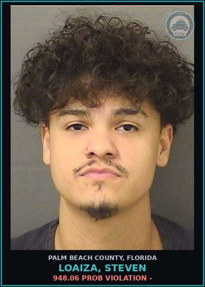 CCW arrest card for LOAIZA, STEVEN in Palm Beach County: 948.06 PROB VIOLATION -