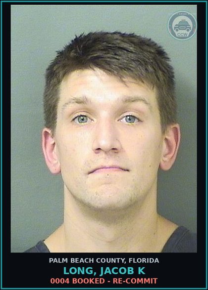CCW arrest card for LONG, JACOB K in Palm Beach County: 0004 BOOKED - RE-COMMIT