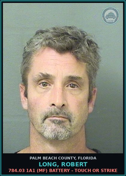CCW arrest card for LONG, ROBERT in Palm Beach County: 784.03 1A1 (MF) BATTERY - TOUCH OR STRIKE