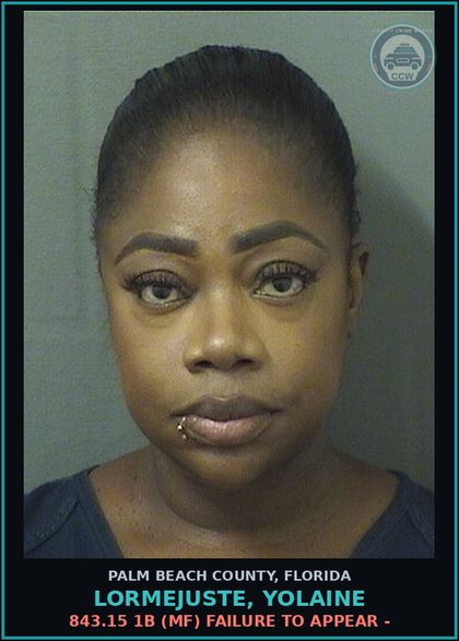 CCW arrest card for LORMEJUSTE, YOLAINE in Palm Beach County: 843.15 1B (MF) FAILURE TO APPEAR -