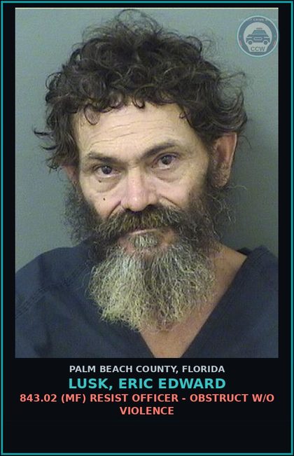 CCW arrest card for LUSK, ERIC EDWARD in Palm Beach County: 948.06 PROB VIOLATION -