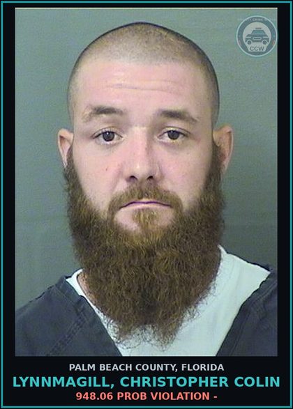 CCW arrest card for LYNNMAGILL, CHRISTOPHER COLIN in Palm Beach County: 948.06 PROB VIOLATION -