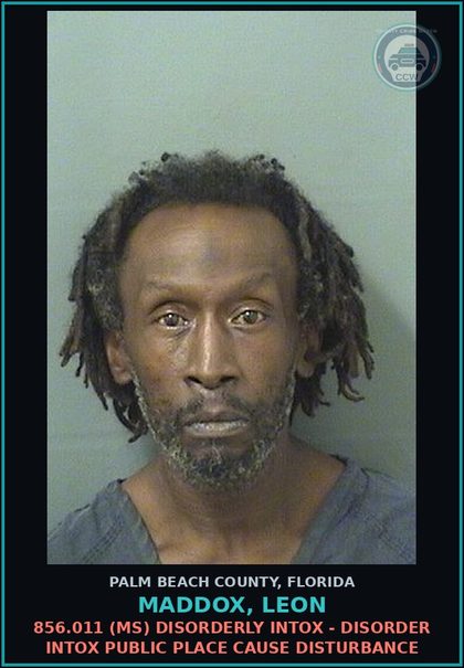 CCW arrest card for MADDOX, LEON in Palm Beach County: 784.011 1 (MS) SIMPLE ASSLT - INTENT THREAT TO DO VIOLENCE