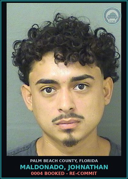 CCW arrest card for MALDONADO, JOHNATHAN in Palm Beach County: 0004 BOOKED - RE-COMMIT
