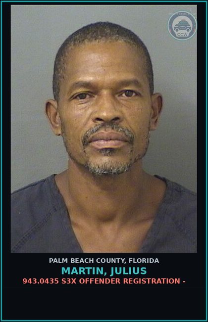 CCW arrest card for MARTIN, JULIUS in Palm Beach County: 943.0435 s3x OFFENDER REGISTRATION -