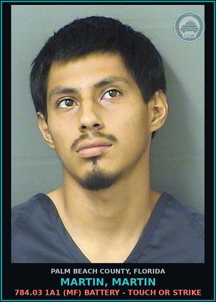 CCW arrest card for MARTIN, MARTIN in Palm Beach County: 784.03 1A1 (MF) BATTERY - TOUCH OR STRIKE