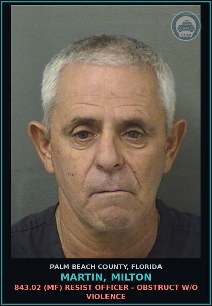 CCW arrest card for MARTIN, MILTON in Palm Beach County: 948.06 PROB VIOLATION -