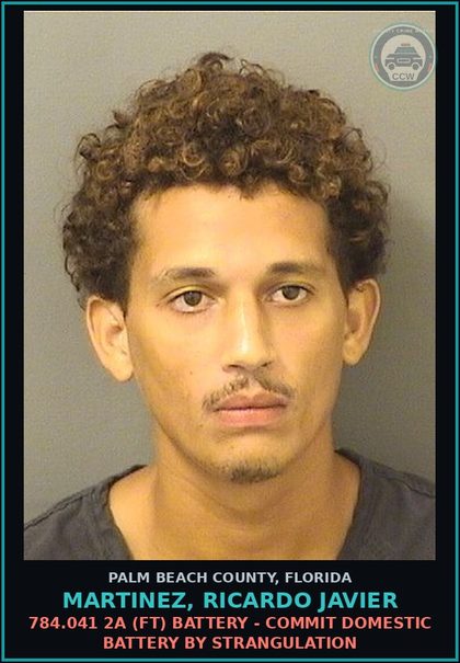 CCW arrest card for MARTINEZ, RICARDO JAVIER in Palm Beach County: 784.041 2A (FT) BATTERY - COMMIT DOMESTIC BATTERY BY STRANGULATION