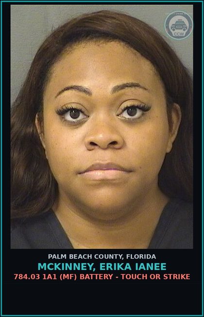 CCW arrest card for MCKINNEY, ERIKA IANEE in Palm Beach County: 784.03 1A1 (MF) BATTERY - TOUCH OR STRIKE