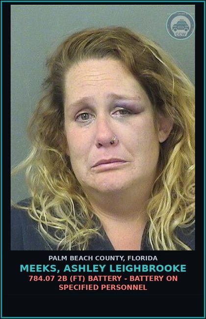 CCW arrest card for MEEKS, ASHLEY LEIGHBROOKE in Palm Beach County: 784.03 1A1 (MF) BATTERY - TOUCH OR STRIKE