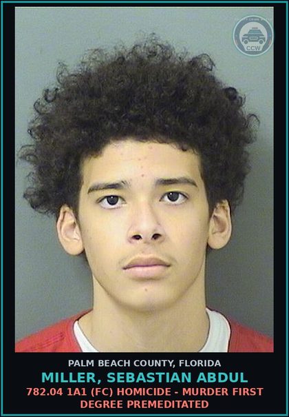 CCW arrest card for MILLER, SEBASTIAN ABDUL in Palm Beach County: 782.04 1A1 (FC) HOMICIDE - MURDER FIRST DEGREE PREMEDITATED