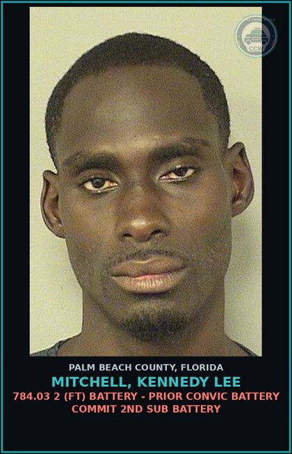 CCW arrest card for MITCHELL, KENNEDY LEE in Palm Beach County: 784.03 2 (FT) BATTERY - PRIOR CONVIC BATTERY COMMIT 2ND SUB BATTERY