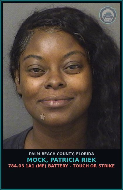 CCW arrest card for MOCK, PATRICIA RIEK in Palm Beach County: 784.03 1A1 (MF) BATTERY - TOUCH OR STRIKE