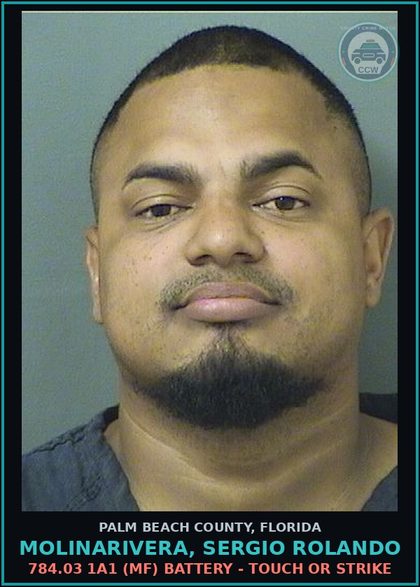 CCW arrest card for MOLINARIVERA, SERGIO ROLANDO in Palm Beach County: 784.03 1A1 (MF) BATTERY - TOUCH OR STRIKE