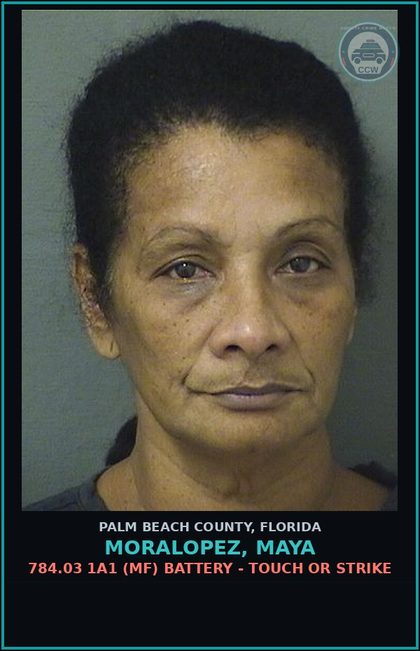 CCW arrest card for MORALOPEZ, MAYA in Palm Beach County: 784.03 1A1 (MF) BATTERY - TOUCH OR STRIKE