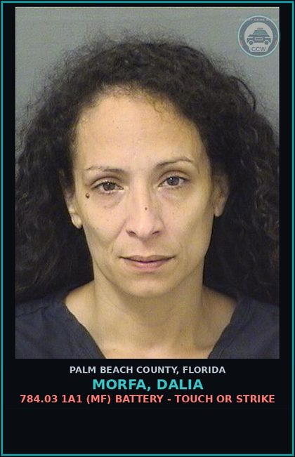 CCW arrest card for MORFA, DALIA in Palm Beach County: 784.03 1A1 (MF) BATTERY - TOUCH OR STRIKE