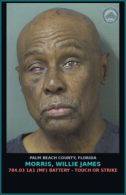 CCW arrest card for MORRIS, WILLIE JAMES in Palm Beach County: 784.03 1A1 (MF) BATTERY - TOUCH OR STRIKE