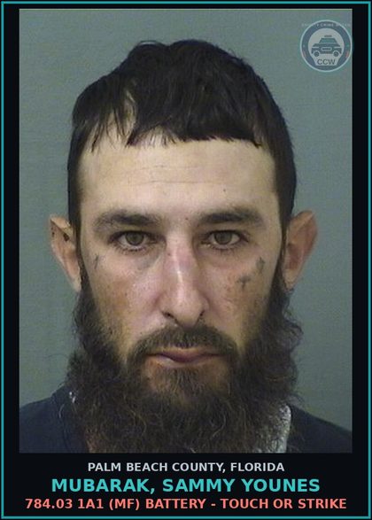 CCW arrest card for MUBARAK, SAMMY YOUNES in Palm Beach County: 784.03 1A1 (MF) BATTERY - TOUCH OR STRIKE