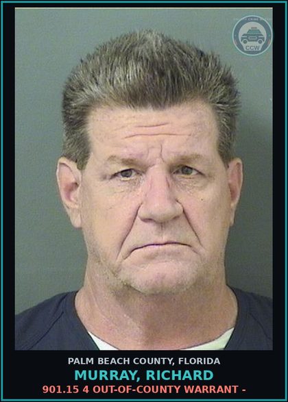 CCW arrest card for MURRAY, RICHARD in Palm Beach County: 901.15 4 OUT-OF-COUNTY WARRANT -