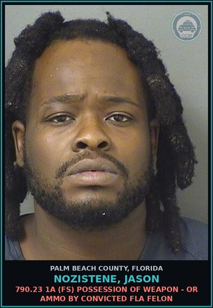 CCW arrest card for NOZISTENE, JASON in Palm Beach County: 893.13 6A (FT) DRUGS-POSSESS - POSSESS contr substance W/O PRESCRIPTION