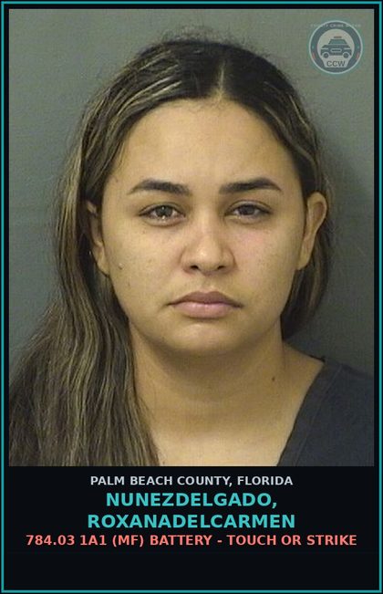 CCW arrest card for NUNEZDELGADO, ROXANADELCARMEN in Palm Beach County: 784.03 1A1 (MF) BATTERY - TOUCH OR STRIKE