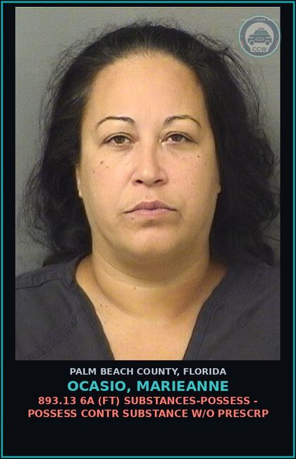 CCW arrest card for OCASIO, MARIEANNE in Palm Beach County: 893.13 6A (FT) DRUGS-POSSESS - POSSESS contr substance W/O PRESCRIPTION