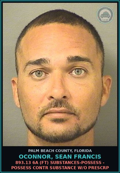 CCW arrest card for OCONNOR, SEAN FRANCIS in Palm Beach County: 893.13 6A (FT) DRUGS-POSSESS - POSSESS contr substance W/O PRESCRIPTION