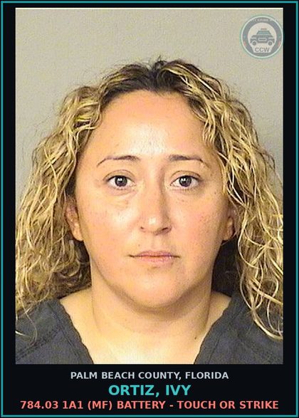 CCW arrest card for ORTIZ, IVY in Palm Beach County: 784.03 1A1 (MF) BATTERY - TOUCH OR STRIKE